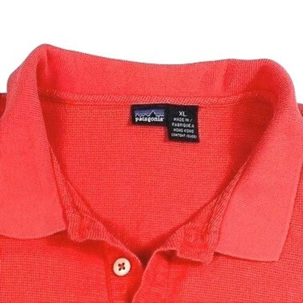 Patagonia Coral Red Short Sleeve Cotton Textured Waffle Knit Polo Shirt‎ Mens XL